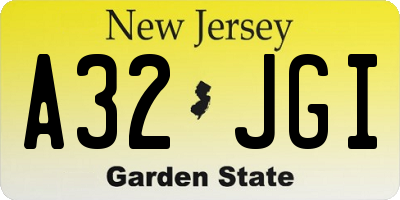 NJ license plate A32JGI