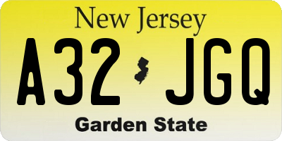 NJ license plate A32JGQ