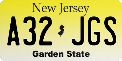NJ license plate A32JGS