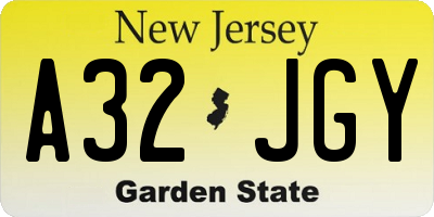 NJ license plate A32JGY