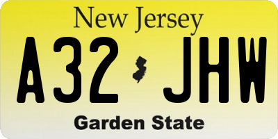 NJ license plate A32JHW