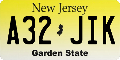 NJ license plate A32JIK