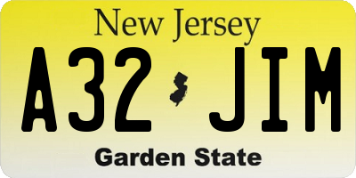 NJ license plate A32JIM