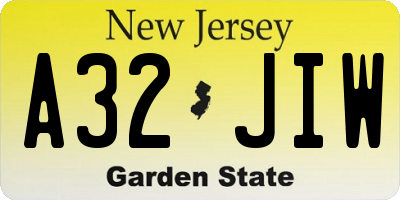 NJ license plate A32JIW