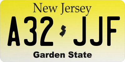 NJ license plate A32JJF