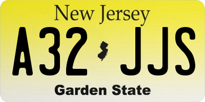 NJ license plate A32JJS