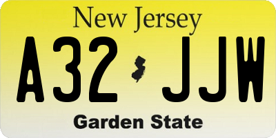 NJ license plate A32JJW