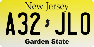 NJ license plate A32JLO