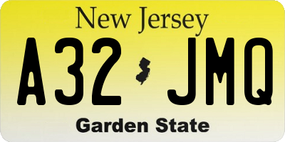 NJ license plate A32JMQ