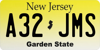 NJ license plate A32JMS