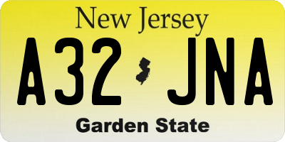 NJ license plate A32JNA