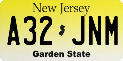 NJ license plate A32JNM