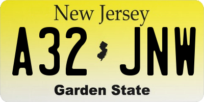 NJ license plate A32JNW