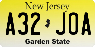 NJ license plate A32JOA