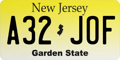 NJ license plate A32JOF