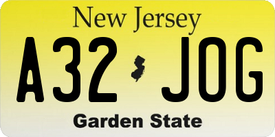 NJ license plate A32JOG