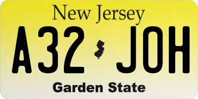 NJ license plate A32JOH