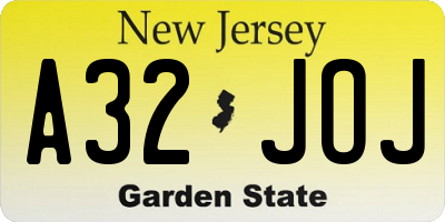 NJ license plate A32JOJ