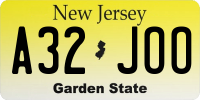 NJ license plate A32JOO
