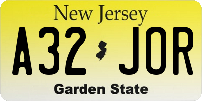 NJ license plate A32JOR