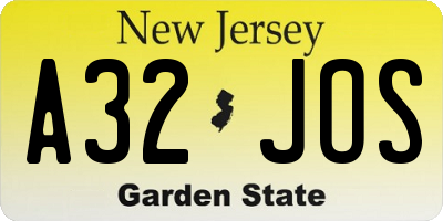 NJ license plate A32JOS