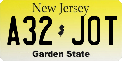 NJ license plate A32JOT