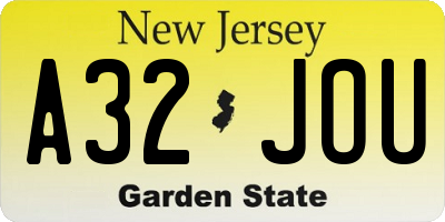 NJ license plate A32JOU