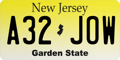 NJ license plate A32JOW