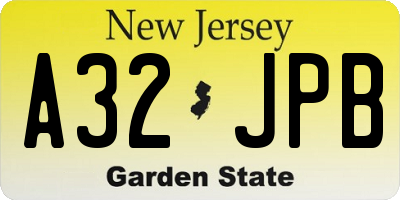 NJ license plate A32JPB