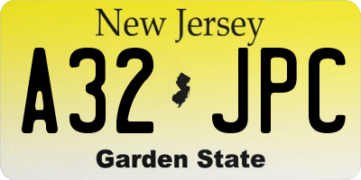 NJ license plate A32JPC