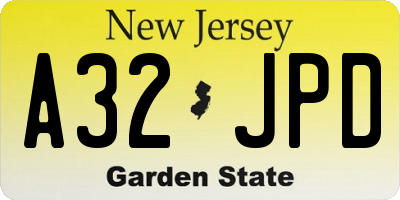 NJ license plate A32JPD