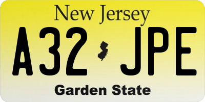 NJ license plate A32JPE
