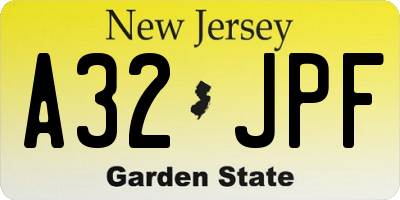 NJ license plate A32JPF