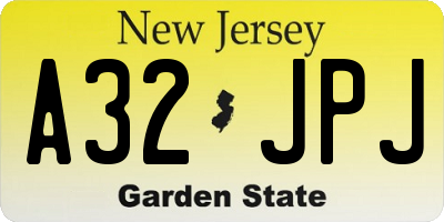 NJ license plate A32JPJ