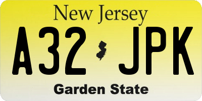 NJ license plate A32JPK
