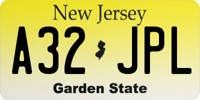 NJ license plate A32JPL