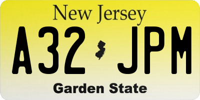 NJ license plate A32JPM