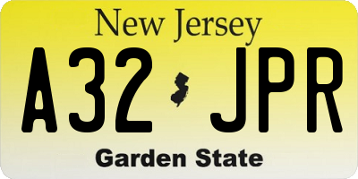 NJ license plate A32JPR