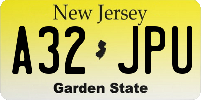 NJ license plate A32JPU