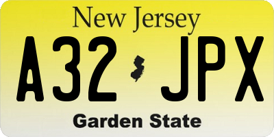 NJ license plate A32JPX