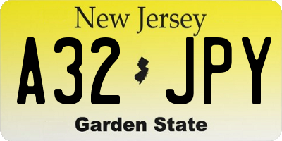 NJ license plate A32JPY