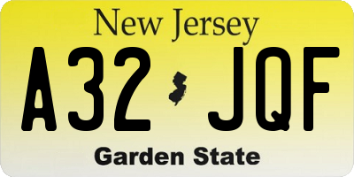 NJ license plate A32JQF