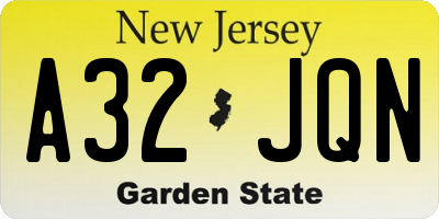 NJ license plate A32JQN