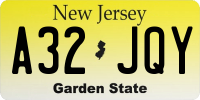 NJ license plate A32JQY