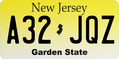 NJ license plate A32JQZ