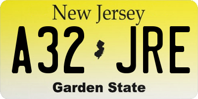 NJ license plate A32JRE