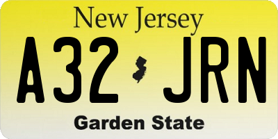 NJ license plate A32JRN