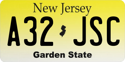 NJ license plate A32JSC