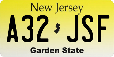 NJ license plate A32JSF