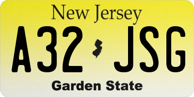 NJ license plate A32JSG